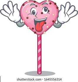 Cute sneaky candy heart lollipop Cartoon character with a crazy face