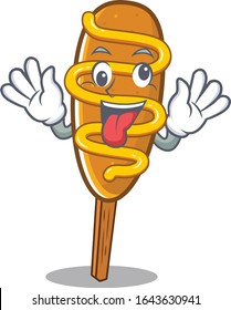 Cute sneaky corn dog Cartoon character with a crazy face