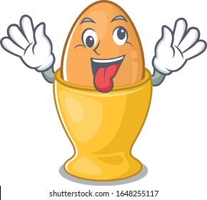 Cute sneaky egg cup Cartoon character with a crazy face