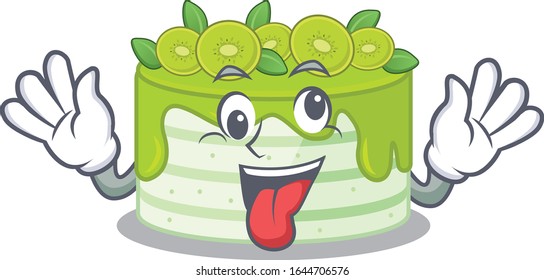 Cute sneaky kiwi cake Cartoon character with a crazy face