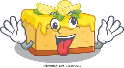Cute sneaky lemon cheesecake Cartoon character with a crazy face