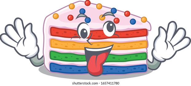 Cute sneaky rainbow cake Cartoon character with a crazy face