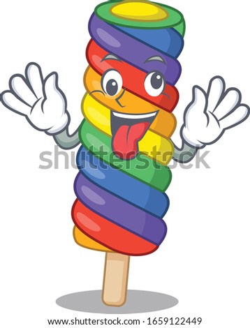 Cute sneaky rainbow ice cream Cartoon character with a crazy face