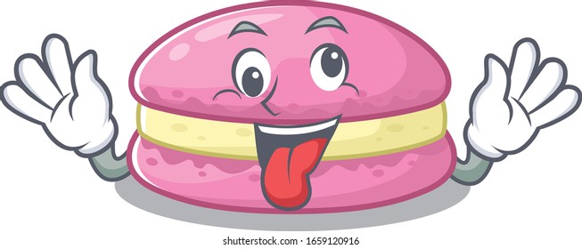 Cute sneaky strawberry macarons Cartoon character with a crazy face