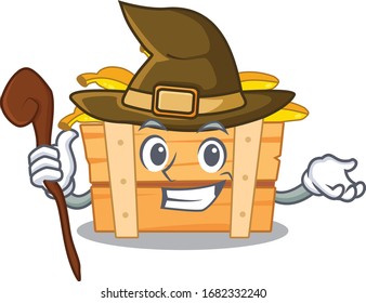Cute and sneaky Witch banana fruit box cartoon design style