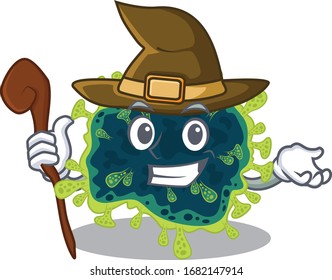Cute and sneaky Witch beta coronavirus cartoon design style