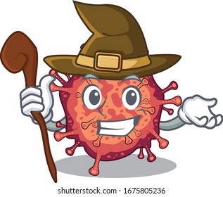 Cute and sneaky Witch contagious corona virus cartoon design style