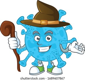 Cute and sneaky Witch coronavirus backteria cartoon design style
