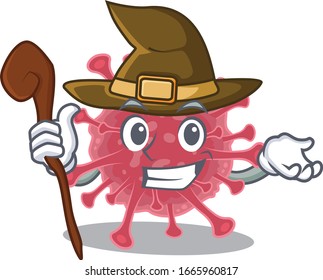 Cute and sneaky Witch coronavirus disease cartoon design style