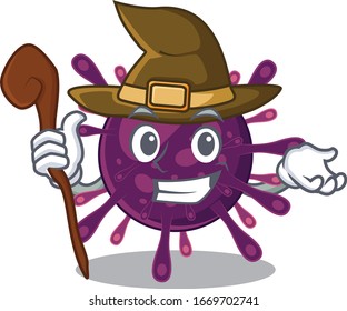Cute and sneaky Witch coronavirus kidney failure cartoon design style