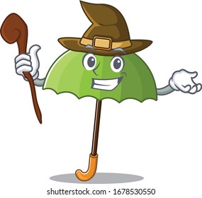 Cute and sneaky Witch green umbrella cartoon design style