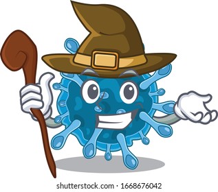 Cute and sneaky Witch microscopic corona virus cartoon design style