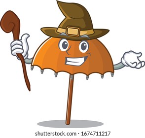 Cute and sneaky Witch orange umbrella cartoon design style