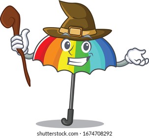 Cute and sneaky Witch rainbow umbrella cartoon design style