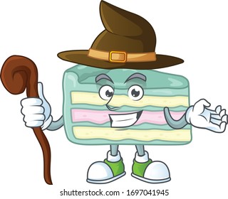 Cute and sneaky Witch vanilla slice cake cartoon design style