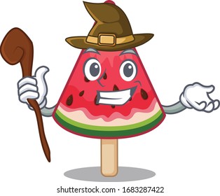 Cute and sneaky Witch watermelon ice cream cartoon design style