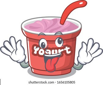 Cute sneaky yogurt Cartoon character with a crazy face