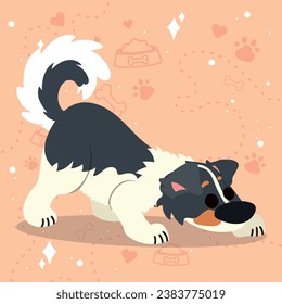 Cute sniffing border collie dog cartoon character Vector