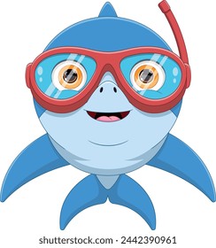 cute snorkeling dolphin cartoon on white background