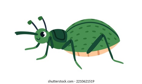 Escarabajo de hocico. Carácter gracioso de insecto, verdaderos weevils. Feliz insecto adorable sonriente con nariz larga, proboscis. Ilustración de vector plana infantil aislada en fondo blanco