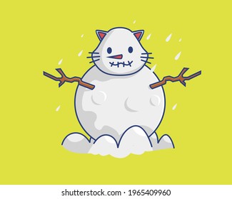 Cute Snow Ball Cat. Animal Cartoon Flat Style Icon illustration Premium Vector