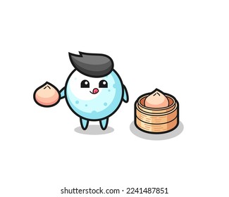 cute snow ball character eating steamed buns , cute style design for t shirt, sticker, logo element