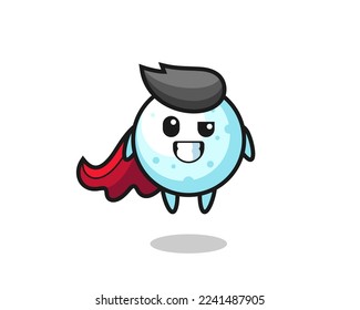 el lindo personaje de bola de nieve como superhéroe volador, diseño de estilo lindo para camiseta, pegatina, elemento logo