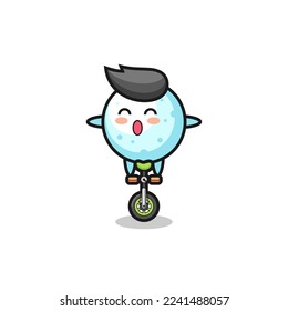 The cute snow ball character is riding a circus bike , cute style design for t shirt, sticker, logo element