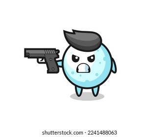 the cute snow ball character shoot with a gun , cute style design for t shirt, sticker, logo element