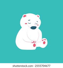 cute snow bear illustration sitting and sad