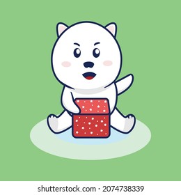 Cute snow bear sitting, vector illustration of snow bear in winter