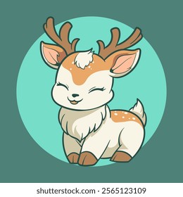 cute snow deer chibi cartoon vector illustration