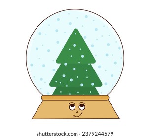 A cute snow globe with a Christmas tree in the middle. Merry Christmas. Christmas retro mascot. Vector illustration.