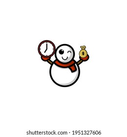 Cute Cute Snow Man Kawaii Cartoon Character Vector Illustration Design. Outline, Cute, Funny Style. Recomended For Children Book, Cover Book, And Other.
