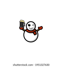 Cute Cute Snow Man Kawaii Cartoon Character Vector Illustration Design. Outline, Cute, Funny Style. Recomended For Children Book, Cover Book, And Other.