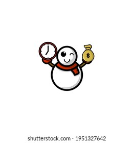 Cute Cute Snow Man Kawaii Cartoon Character Vector Illustration Design. Outline, Cute, Funny Style. Recomended For Children Book, Cover Book, And Other.