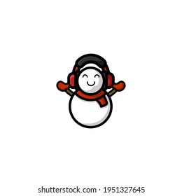 Cute Cute Snow Man Kawaii Cartoon Character Vector Illustration Design. Outline, Cute, Funny Style. Recomended For Children Book, Cover Book, And Other.