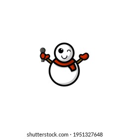 Cute Cute Snow Man Kawaii Cartoon Character Vector Illustration Design. Outline, Cute, Funny Style. Recomended For Children Book, Cover Book, And Other.