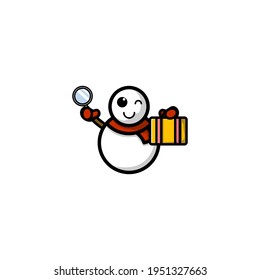 Cute Cute Snow Man Kawaii Cartoon Character Vector Illustration Design. Outline, Cute, Funny Style. Recomended For Children Book, Cover Book, And Other.