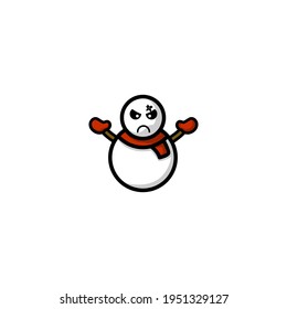 Cute Cute Snow Man Kawaii Cartoon Character Vector Illustration Design. Outline, Cute, Funny Style. Recomended For Children Book, Cover Book, And Other.