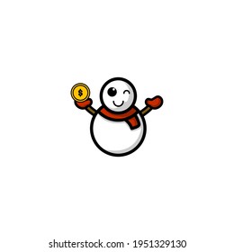 Cute Cute Snow Man Kawaii Cartoon Character Vector Illustration Design. Outline, Cute, Funny Style. Recomended For Children Book, Cover Book, And Other.