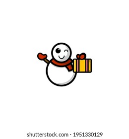 Cute Cute Snow Man Kawaii Cartoon Character Vector Illustration Design. Outline, Cute, Funny Style. Recomended For Children Book, Cover Book, And Other.