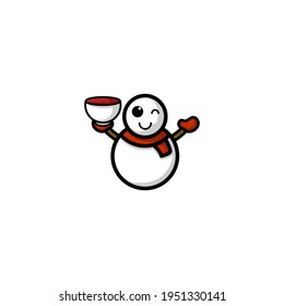Cute Cute Snow Man Kawaii Cartoon Character Vector Illustration Design. Outline, Cute, Funny Style. Recomended For Children Book, Cover Book, And Other.