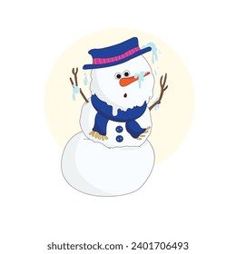Cute snow man making with ice illustration
