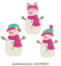 Cute snow woman vector cartoon illustration