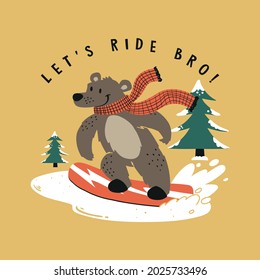 cute snowboarder bear vector drawn