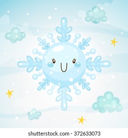 Cute snowflake, children's illustration, simple stylization, vector.