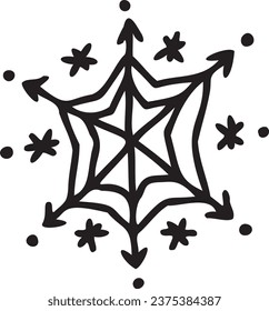 Cute snowflake doodle clipart.Vector illustration in trendy doodle style isolated on white background. New Year and Christmas symbols for decoration. Exclusive design elements, badge, icon, handmade.