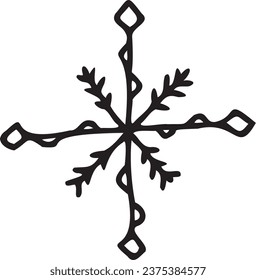 Cute snowflake doodle clipart.Vector illustration in trendy doodle style isolated on white background. New Year and Christmas symbols for decoration. Exclusive design elements, badge, icon, handmade.