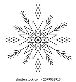 Un pequeño copo de nieve aislado sobre fondo blanco. Icono de nieve plana, silueta de copos de nieve. Buen elemento para la pancarta de navidad, cartas. Ornamento de año nuevo. Copo de nieve orgánico y geométrico.
